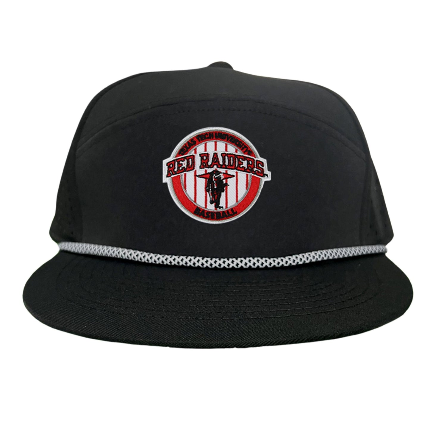 Texas Tech Pinstripe / Hats / 229 / TXTECH087 / MG - Flat Bill Black with Black / White Rope Canvas - Club Rehab