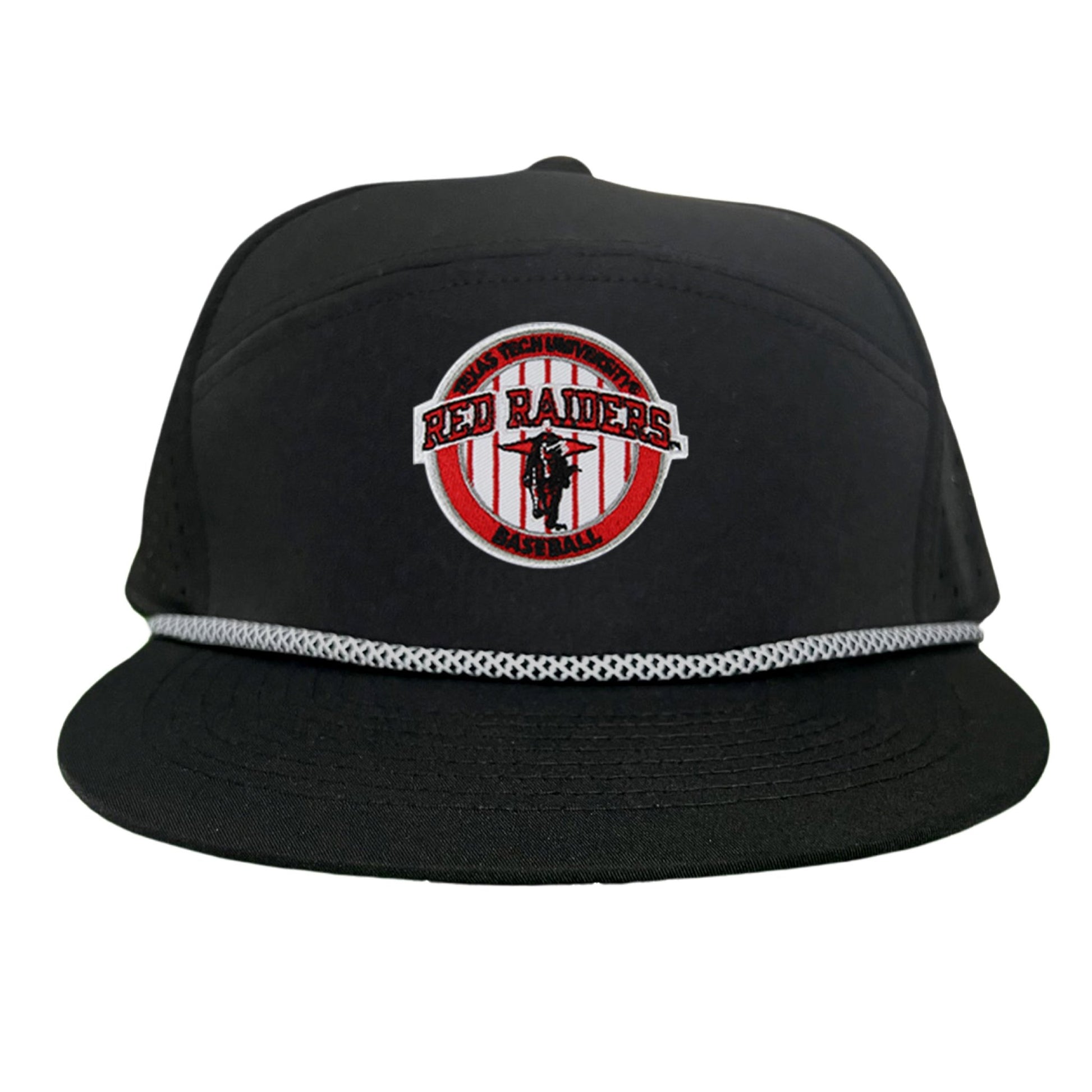 Texas Tech Pinstripe / Hats / 229 / TXTECH087 / MG - Flat Bill Black with Black / White Rope Canvas - Club Rehab