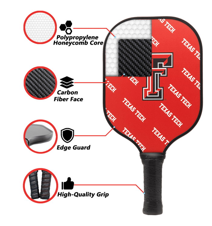 Texas Tech Red Raiders Pickleball Paddle | Carbon Fiber Face | 12mm Core - Club Rehab