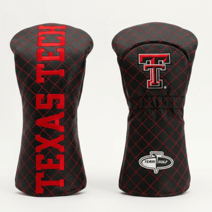 Two golf club head covers with 'Texas Tech' branding on a white background