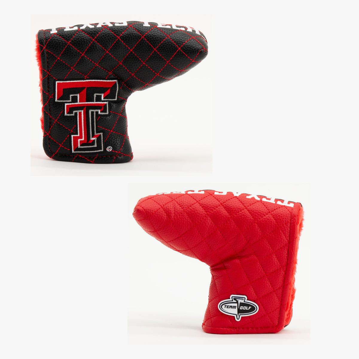 Texas Tech Red Raiders Split Quilted Blade Putter Cover, offset front and back views
