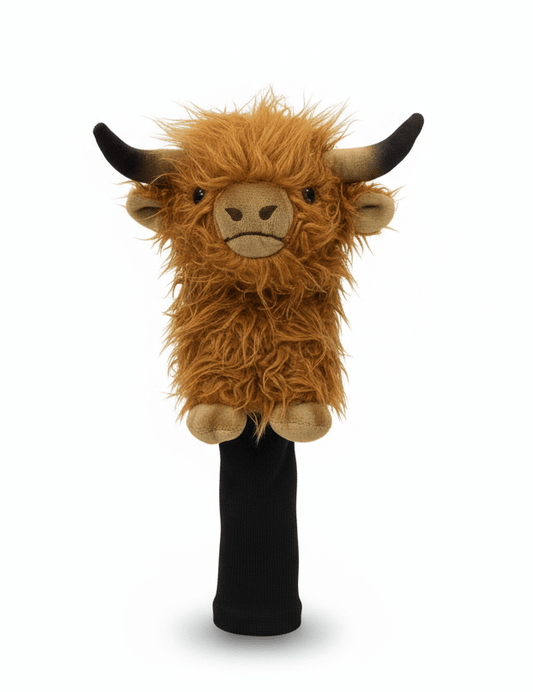 Plush toy resembling a highland cow on a white background