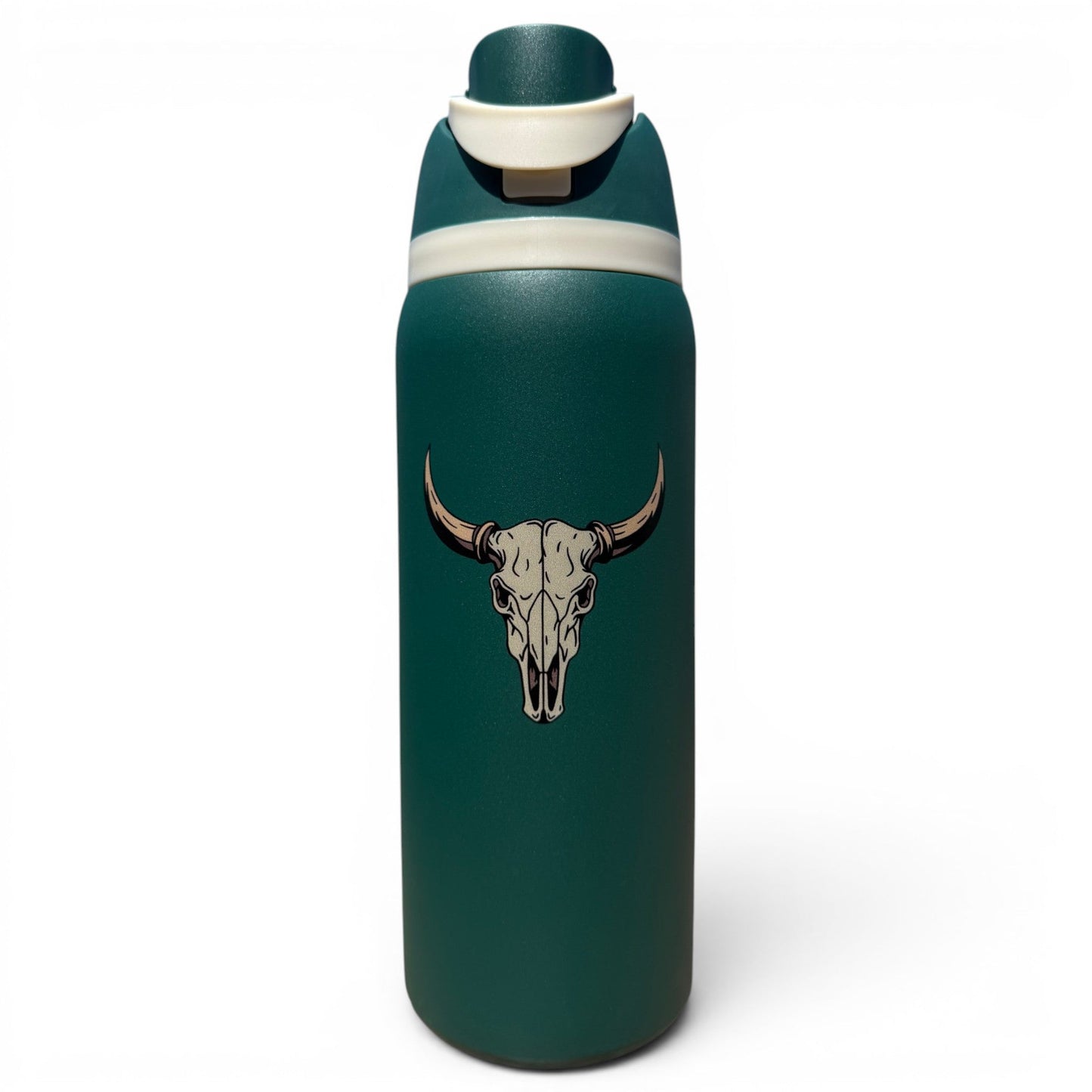 The Longhorn Hydration Bottle | 32oz Insulated Stainless Steel | Flip Straw Lid w/ Handle - Club Rehab