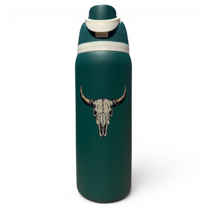 The Longhorn Hydration Bottle | 32oz Insulated Stainless Steel | Flip Straw Lid w/ Handle - Club Rehab