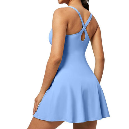 Light blue dress with thin straps on a white background