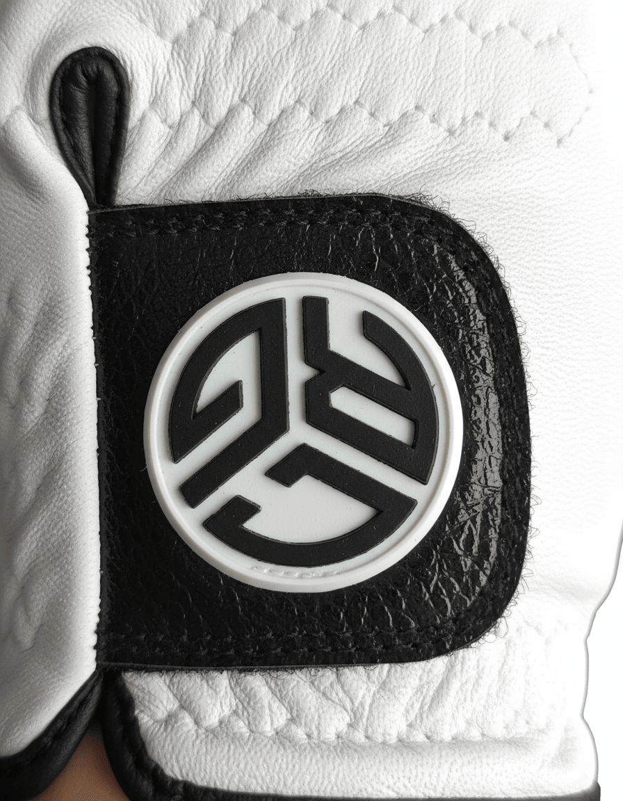 Close-up of a black and white logo on a white background