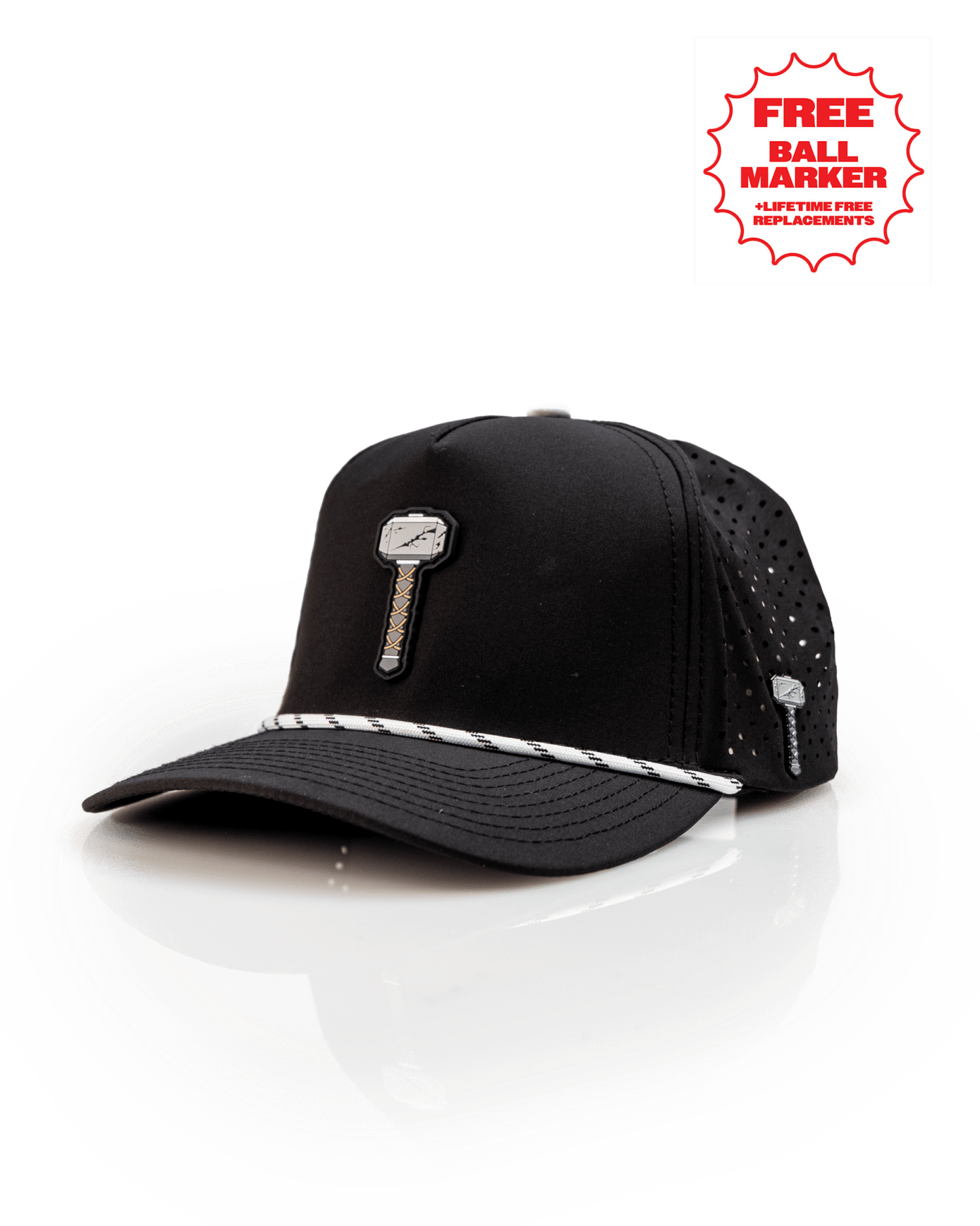 Thor's Hammer Black - Perforated Rope Hat - Club Rehab