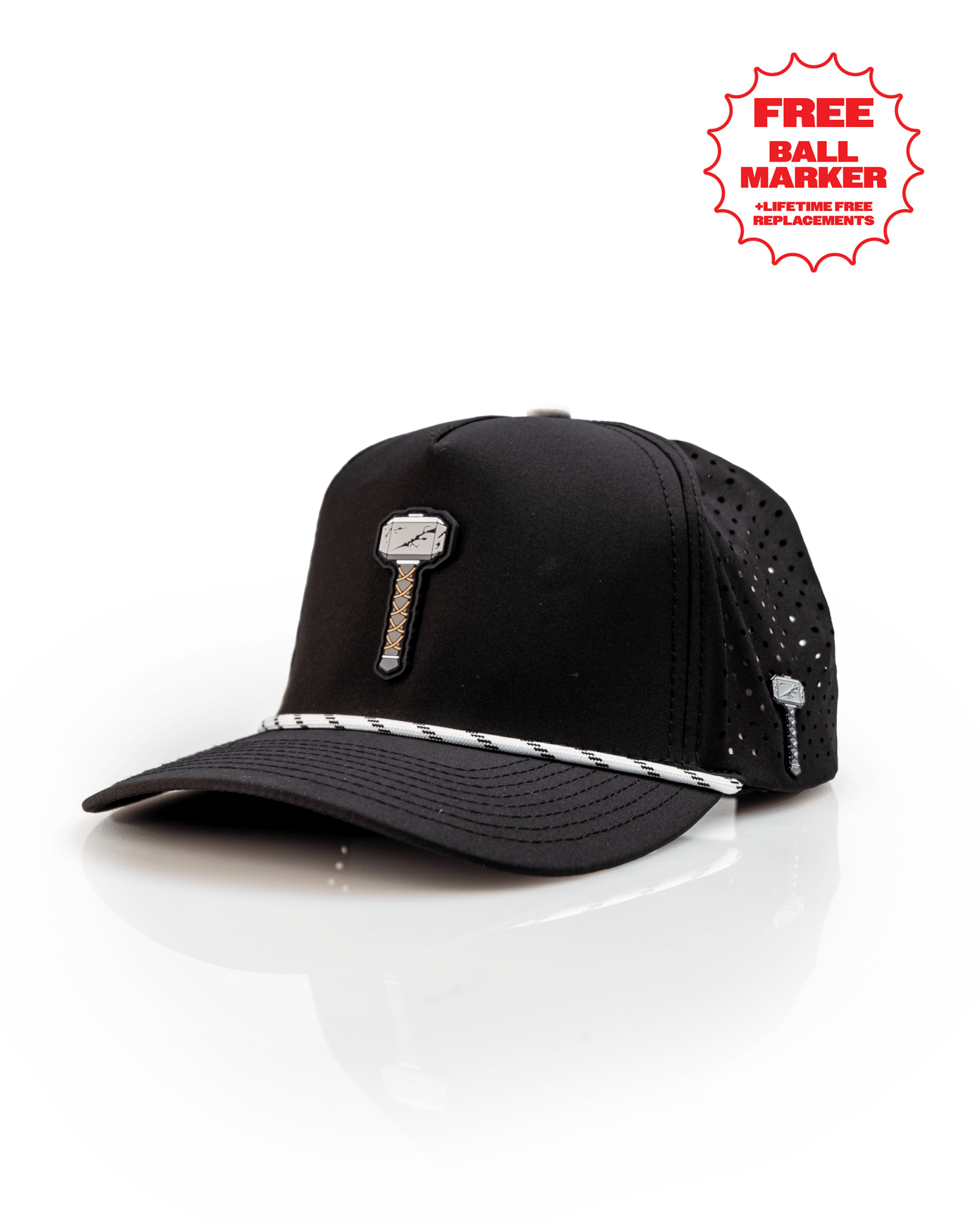Thor's Hammer Black - Perforated Rope Hat - Club Rehab