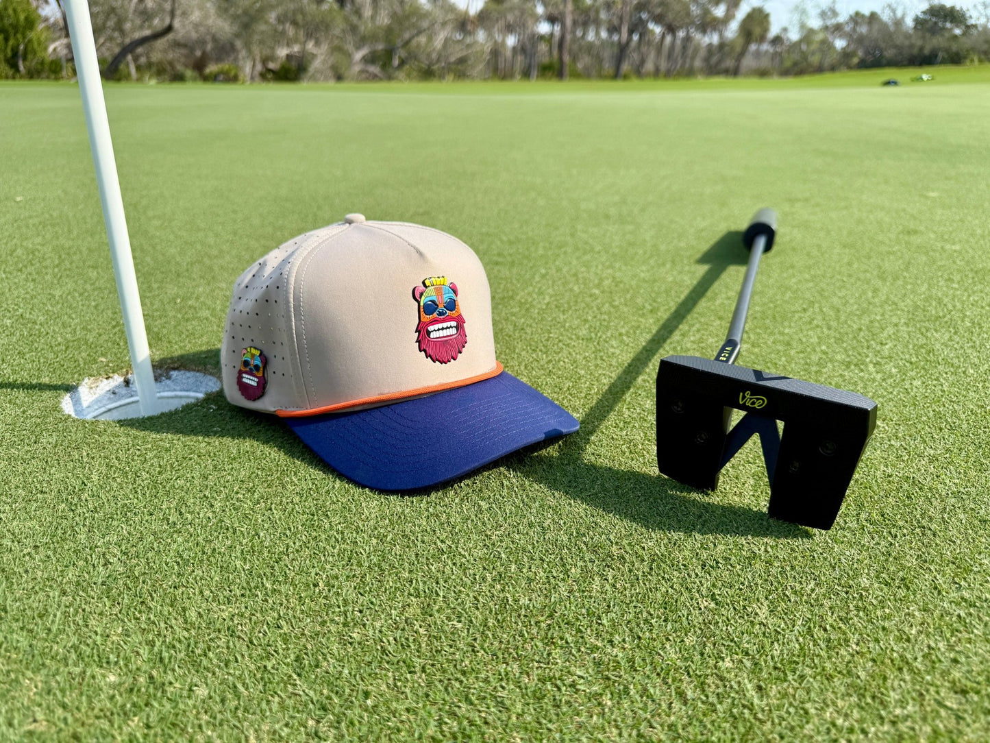 Tiki Bear Golf Hat | Snapback Cap | Built-in Magnetic Ball Marker Holder + Marker Included | Adjustable Multicolor - Club Rehab