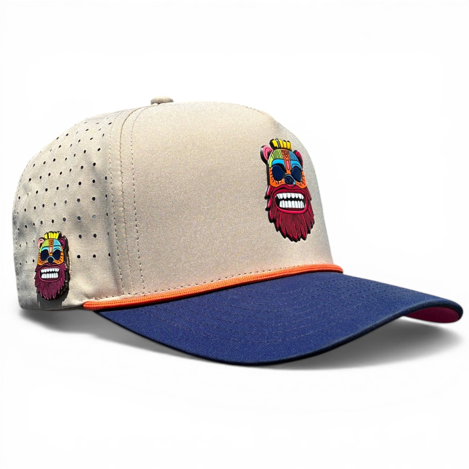 Tiki Bear Golf Hat | Snapback Cap | Built-in Magnetic Ball Marker Holder + Marker Included | Adjustable Multicolor - Club Rehab