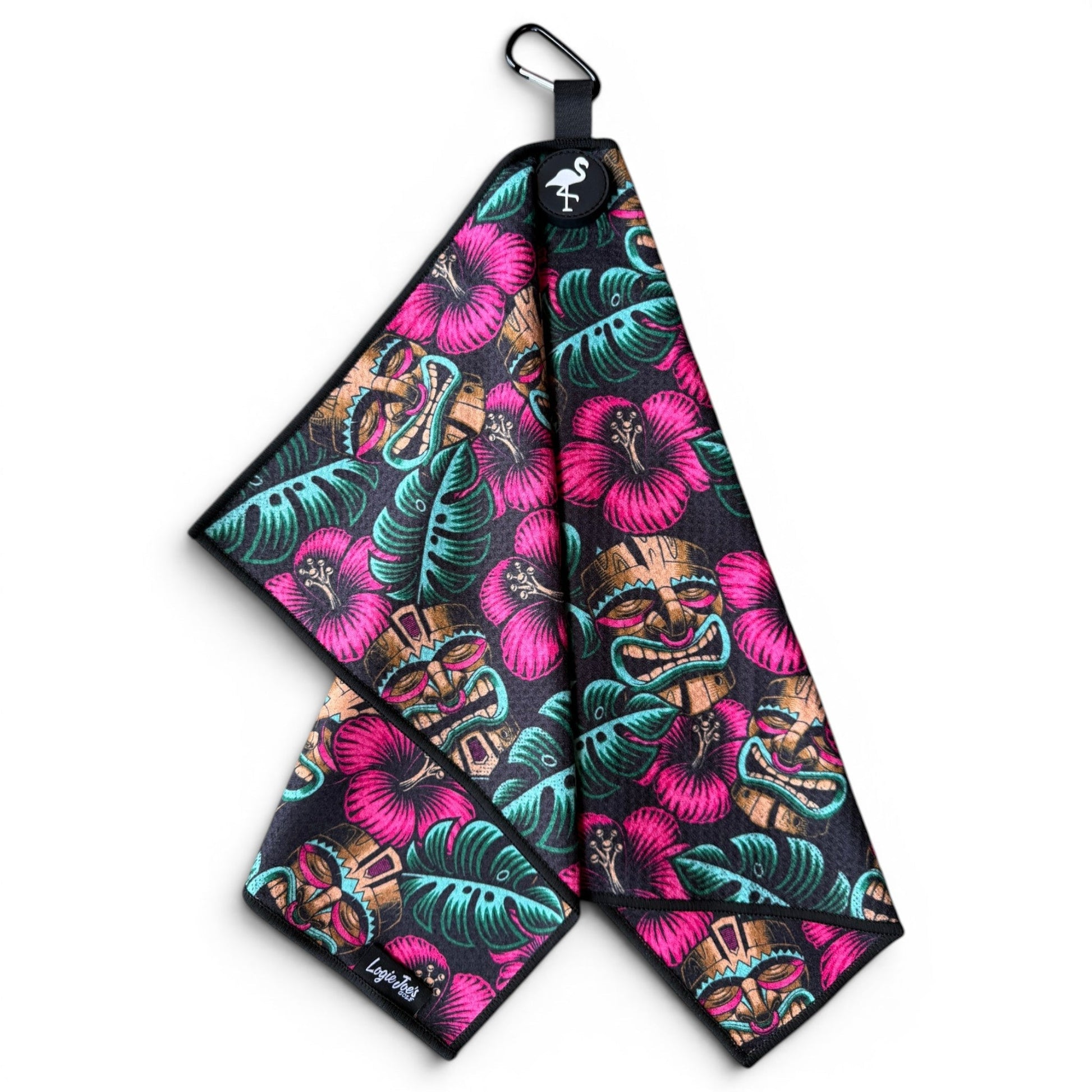 Tiki Totem Golf Towel | 24” x 16” Microfiber Towel | Magnetic Clip & Carabiner | Premium Golf Accessory - Club Rehab