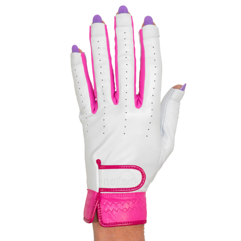 Nailed Golf white and pink Tip-Free glove with open fingertips