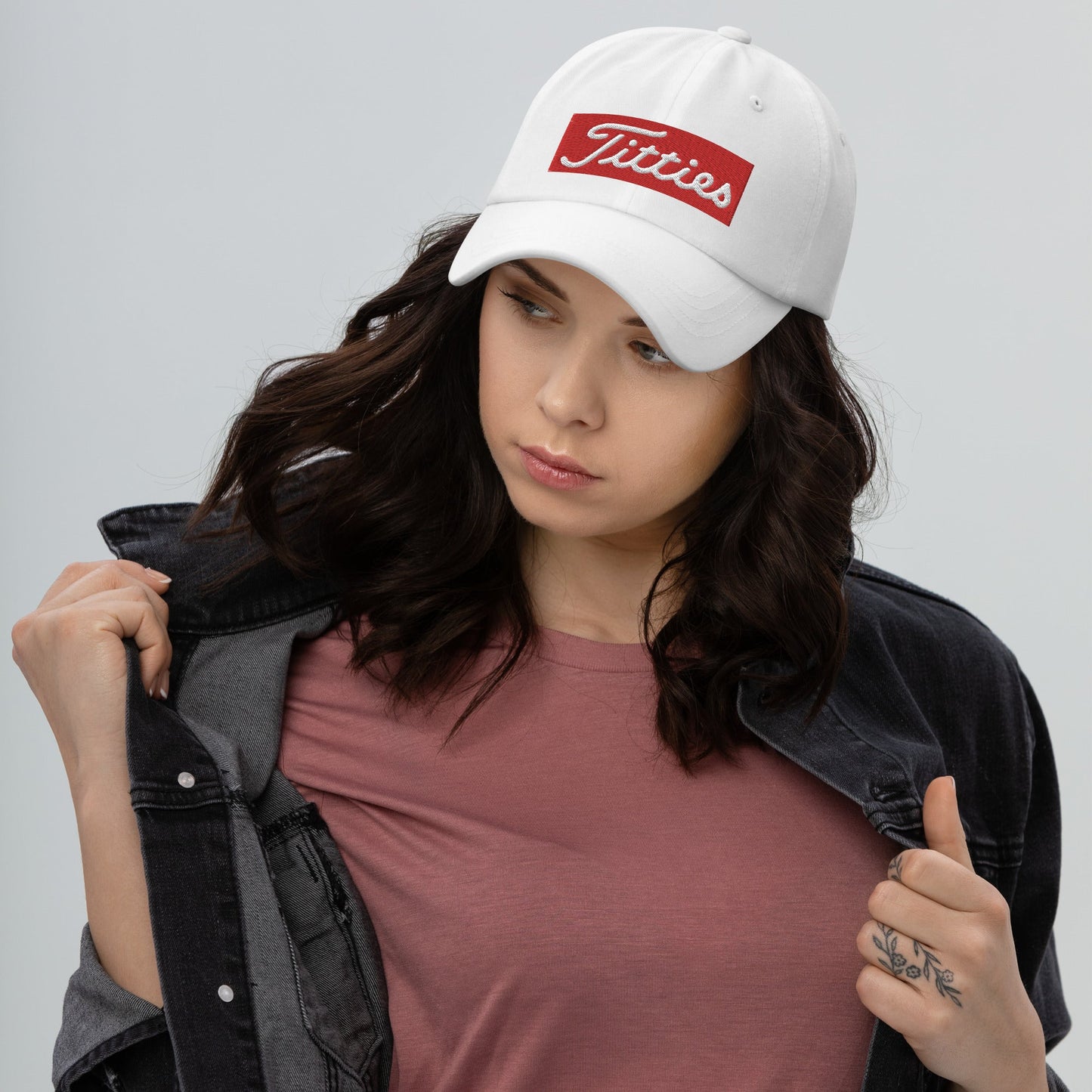 Titties Baseball Hat - White - Club Rehab