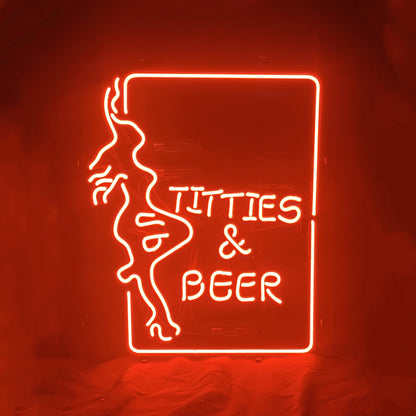 Titties Beer wit Girl Neon Sign Light - Club Rehab