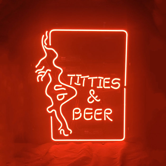 Titties Beer wit Girl Neon Sign Light - Club Rehab