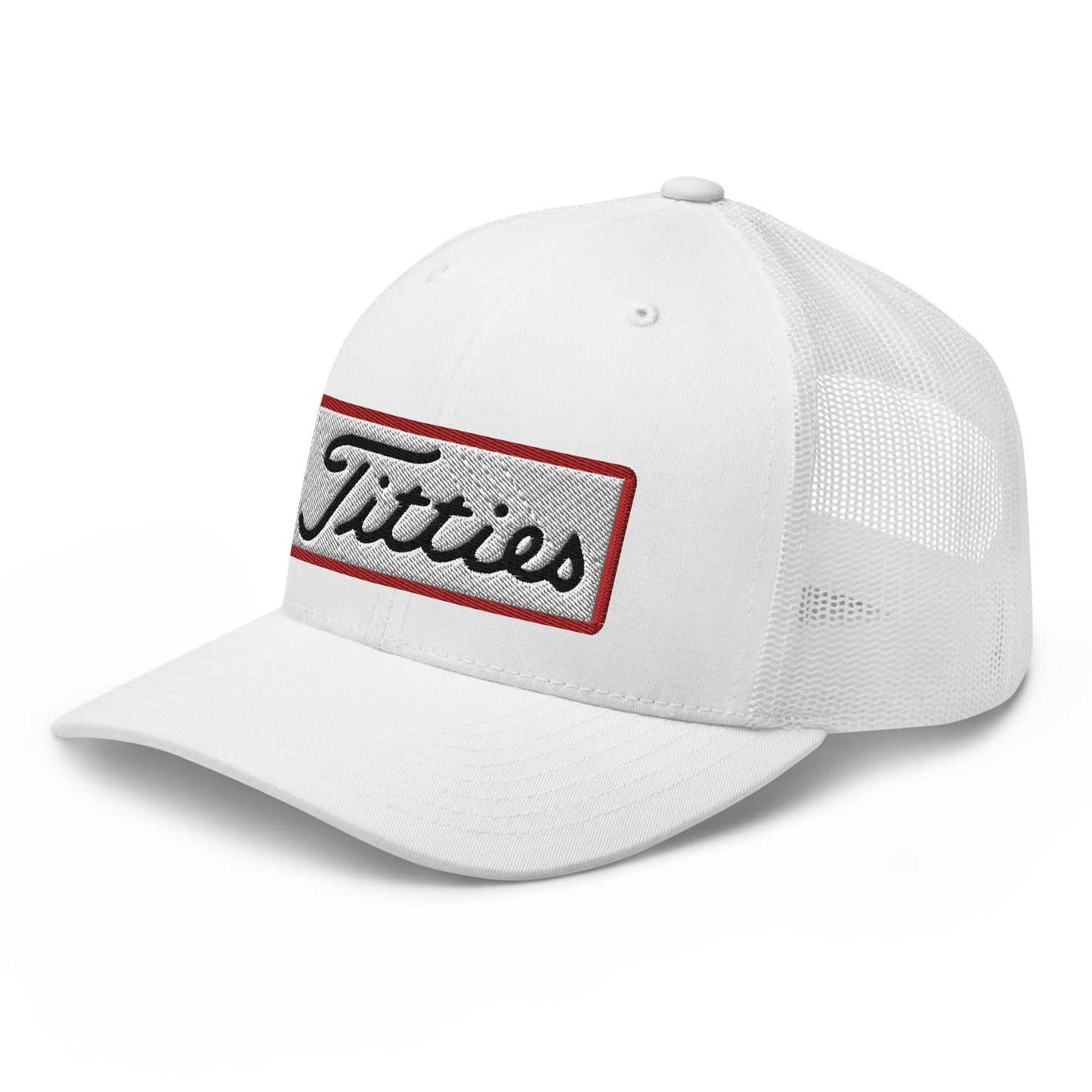 Titties Patch Trucker Hat - White - Club Rehab