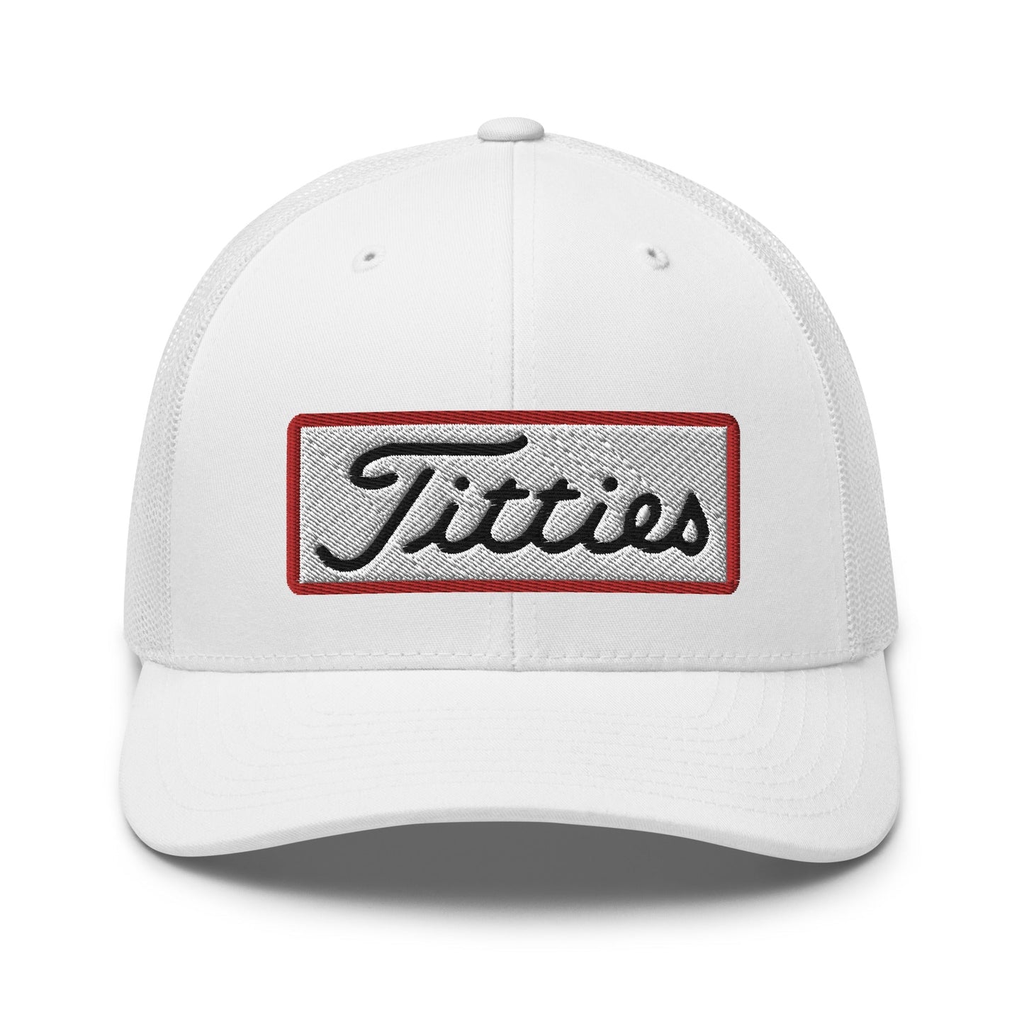 Titties Patch Trucker Hat - White - Club Rehab