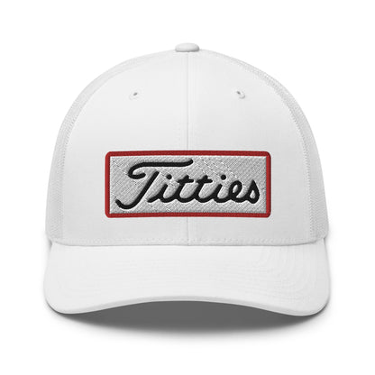 Titties Patch Trucker Hat - White - Club Rehab