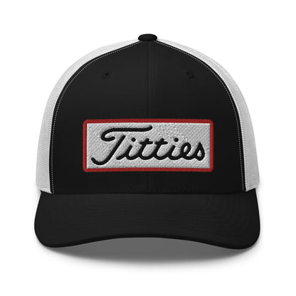 Titties Patch Trucker Hat - Black/ White - Club Rehab