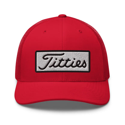 Titties Patch Trucker Hat - Red - Club Rehab
