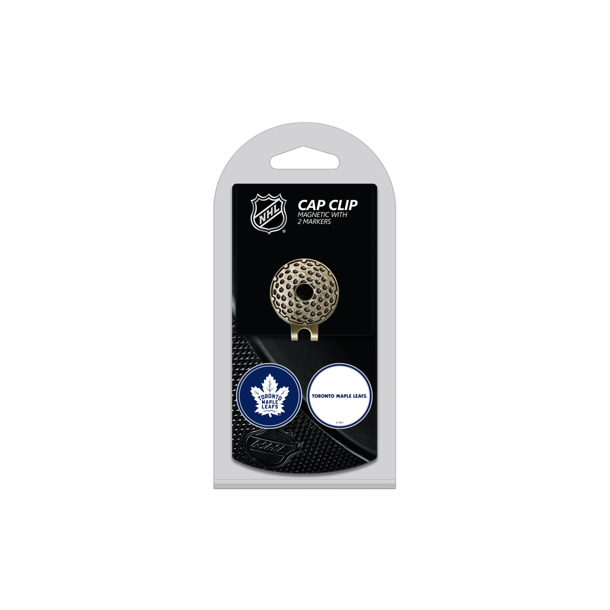 Toronto Maple Leafs hat clip with two golf ball markers