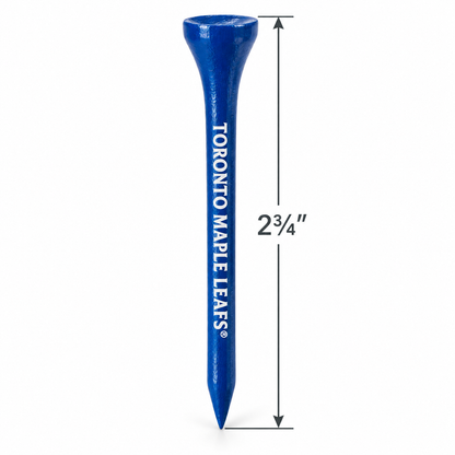 Blue Toronto Maple Leafs golf tee with a 2¾-inch height measurement.