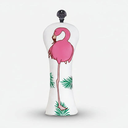 pink flamingo design on a white golf cover