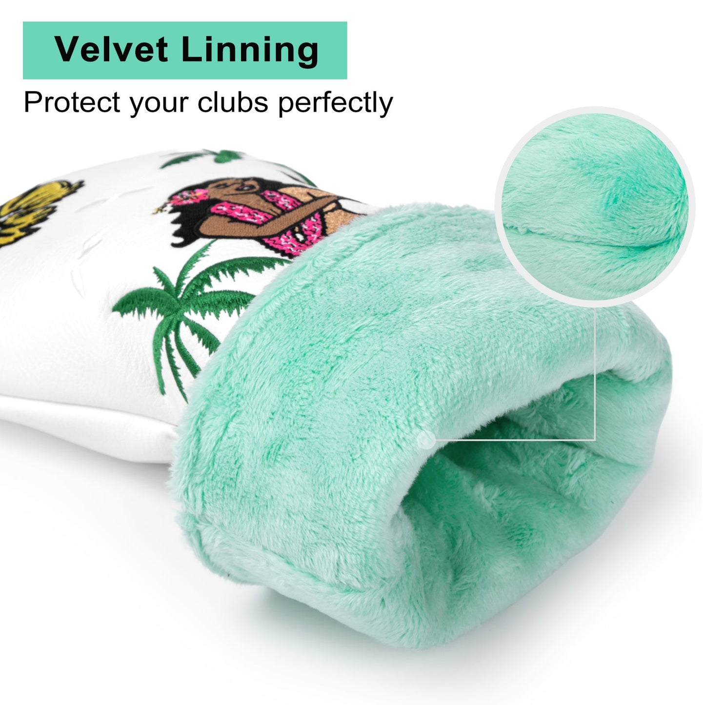 Green velvet lining product with text on a white background