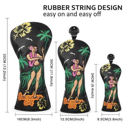Golf club head cover with hula dancer design and measurements