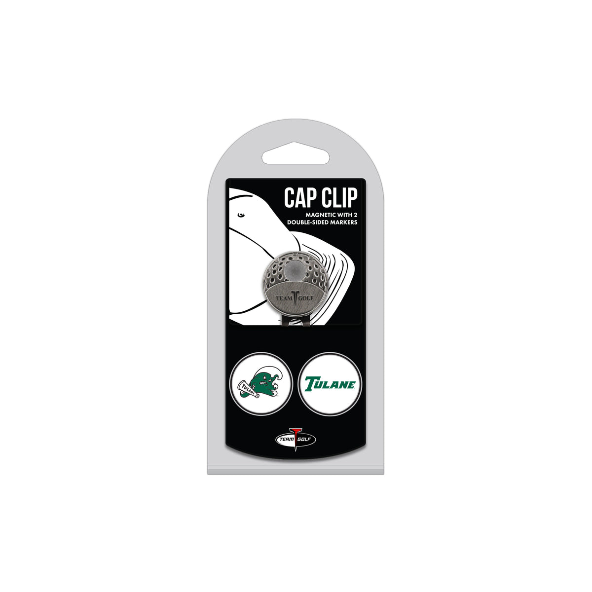 Tulane Green Wave hat clip with two golf ball markers