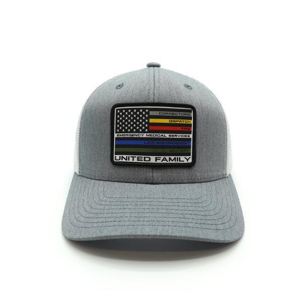 United Family Woven Patch Hat - Curved Bill Snapback Heather Grey / White - Club Rehab