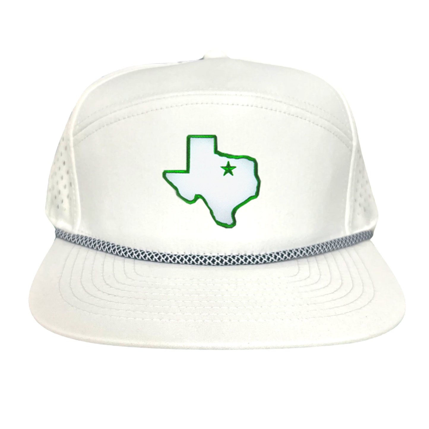 UNT State of Texas Star / 210 / Hats / UNT012 / MM - Flatbill White with Black/White Rope Laser Cut - Club Rehab