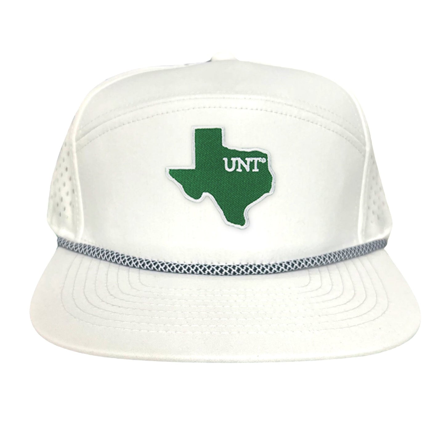 UNT / State of Texas UNT / 213 / Hats / UNT012 / MM - Flatbill White with Black/White Rope Laser Cut - Club Rehab