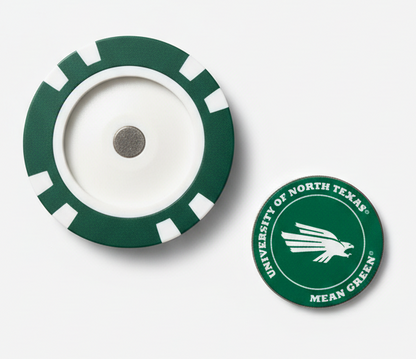 Green and white circular object with a logo on a white background