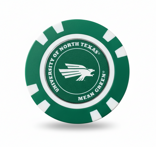 Green and white circular object with a logo on a white background