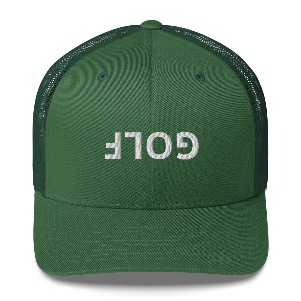 Upside Down Golf Trucker Cap - White Logo - Evergreen - Club Rehab