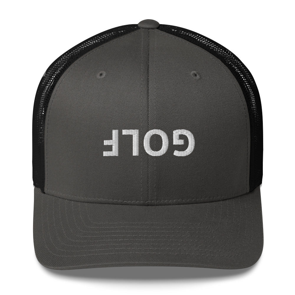 Upside Down Golf Trucker Cap - White Logo - Charcoal/ Black - Club Rehab
