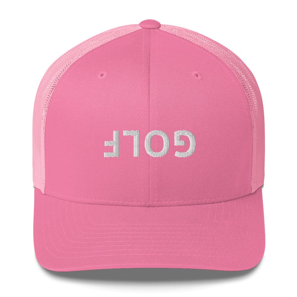 Upside Down Golf Trucker Cap - White Logo - Pink - Club Rehab