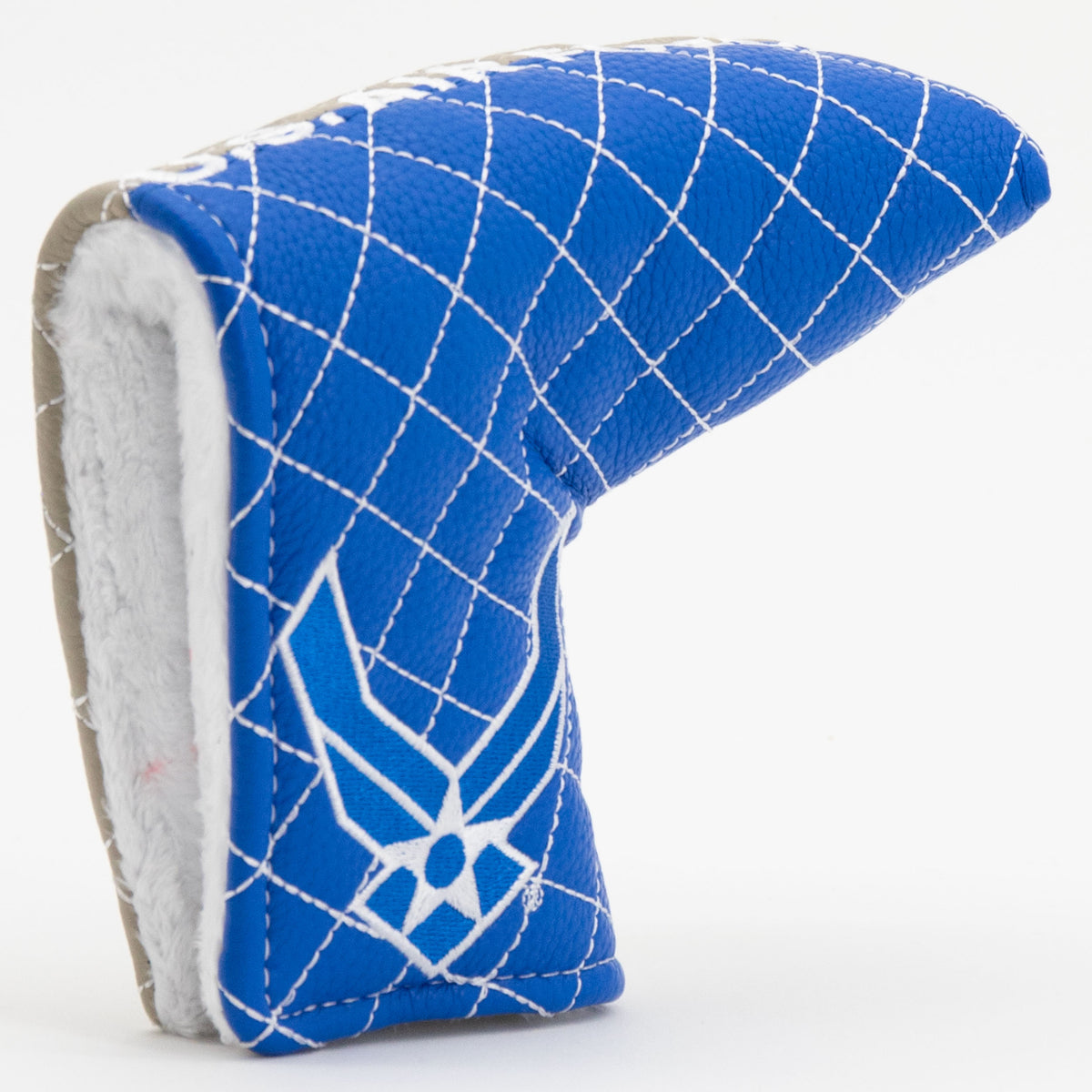 U.S. Air Force split quilted blade putter cover: original opening and lining detail