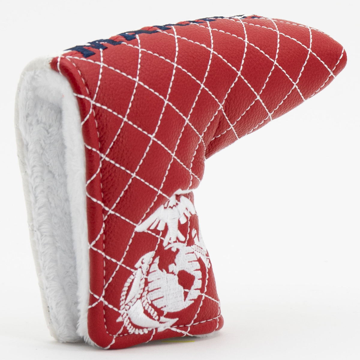 U.S. Marines split quilted blade putter cover: original opening and lining detail