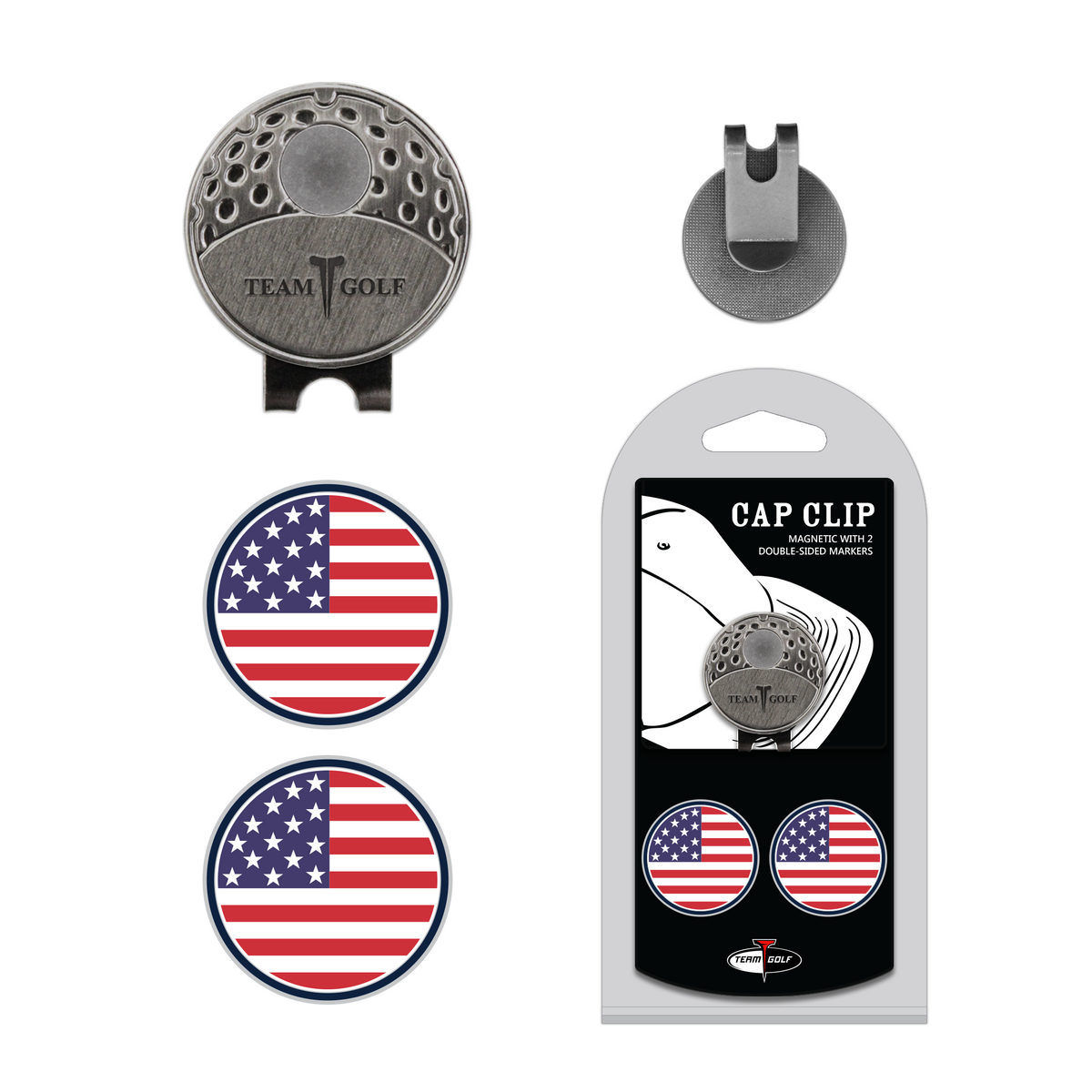 USA Flag hat clip with two golf ball markers
