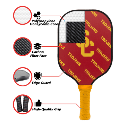 USC Trojans Pickleball Paddle | Carbon Fiber Face | 12mm Core - Club Rehab