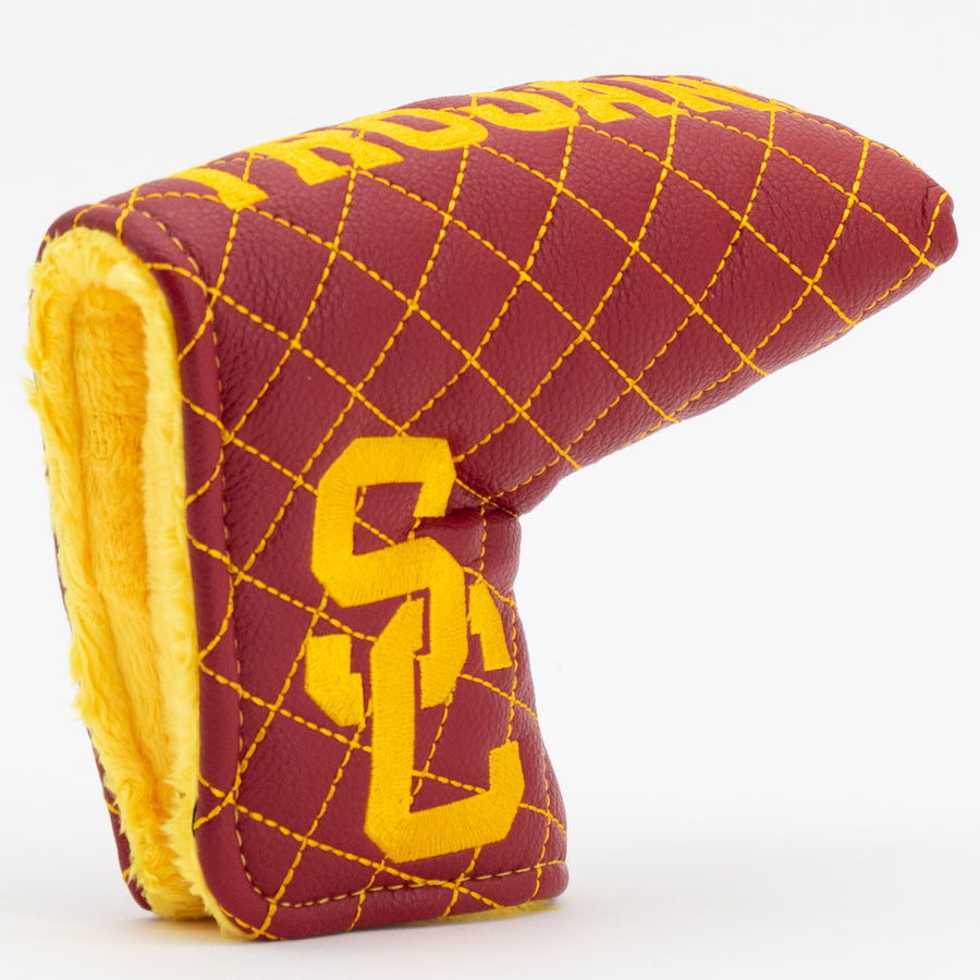 USC Trojans solid quilted blade putter cover: original opening and lining detail