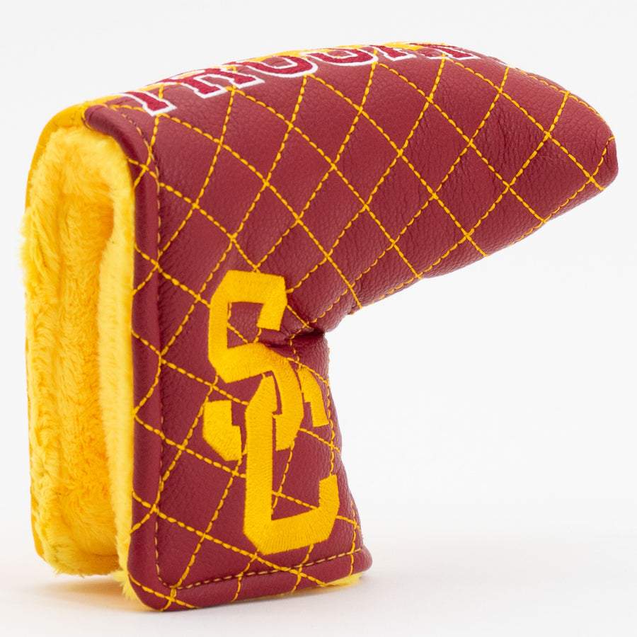 USC Trojans split quilted blade putter cover: original opening and lining detail