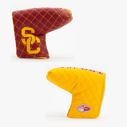 USC Trojans Split Quilted Blade Putter Cover, offset front and back views