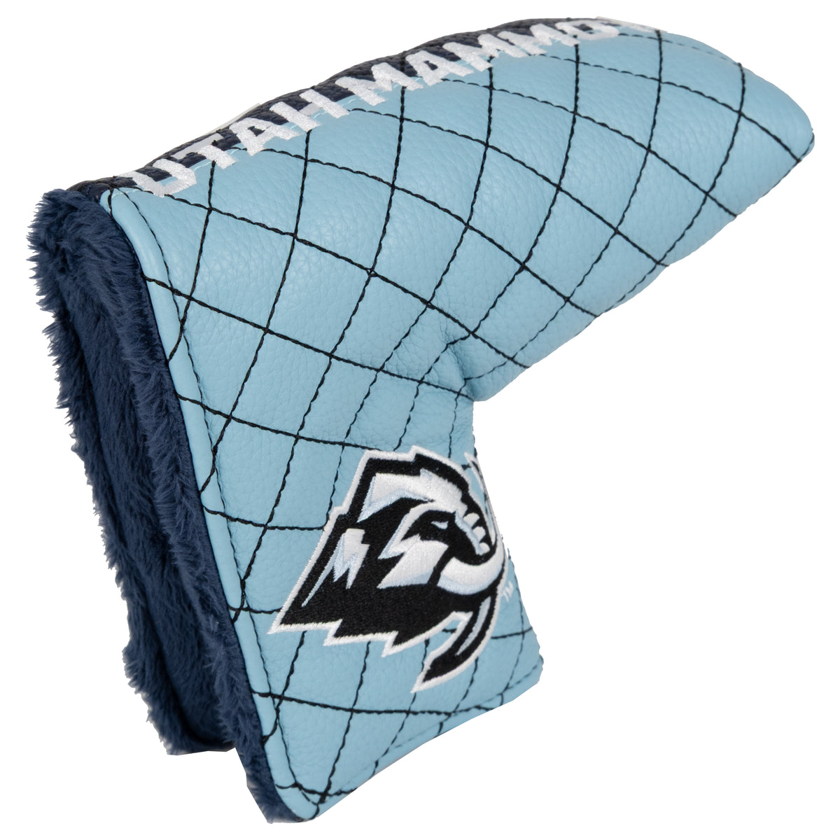 Utah Mammoth Split Blade Putter quilted headcover, angled view