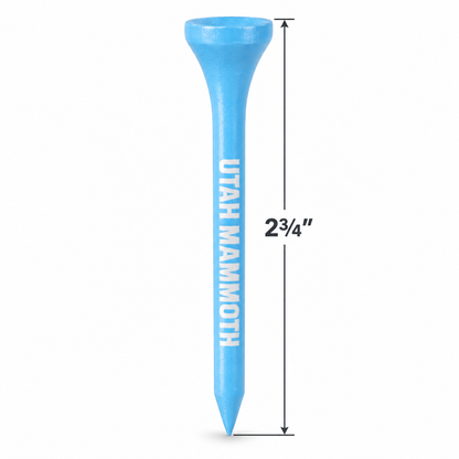 Light blue Utah Mammoth golf tee with a 2¾-inch height measurement.