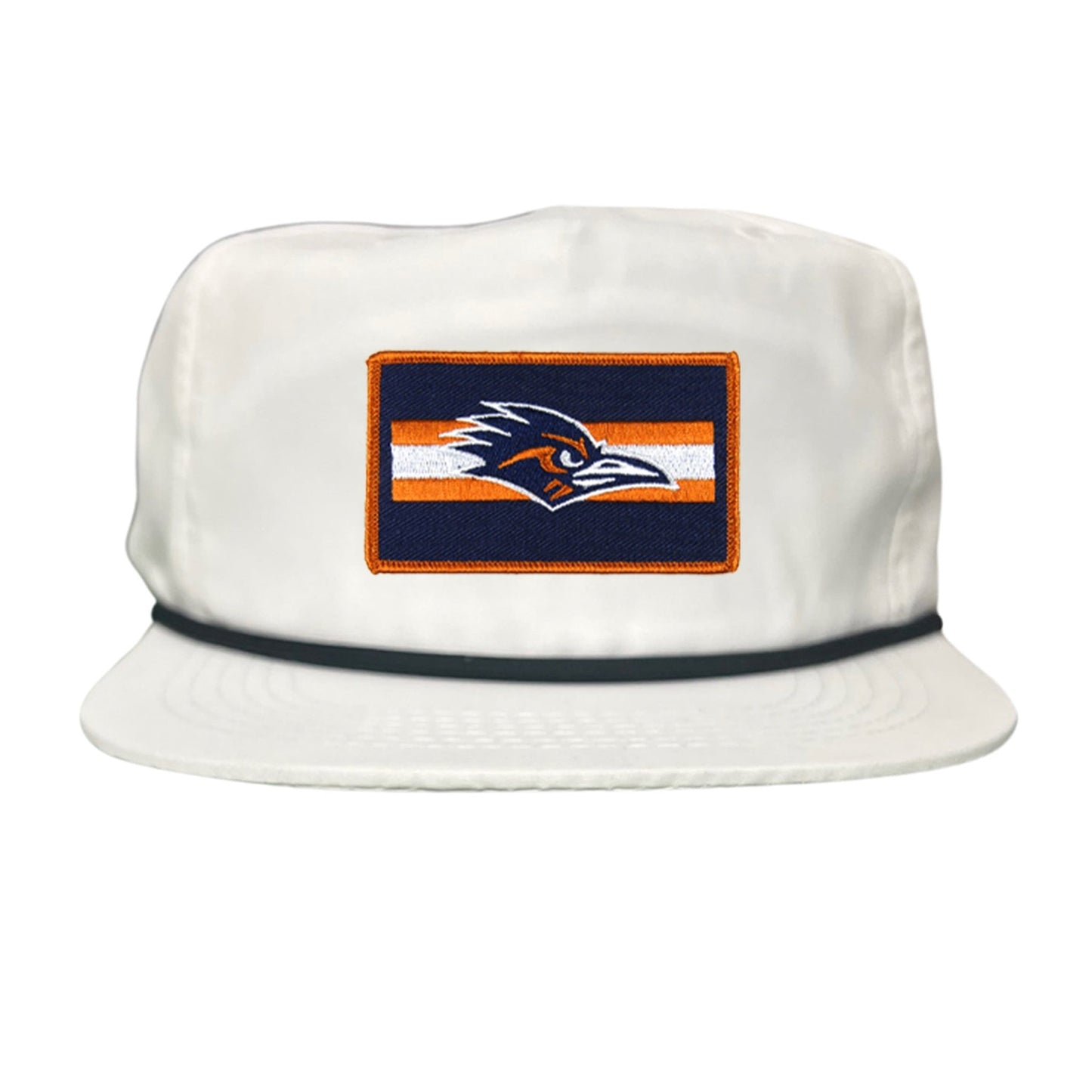 UTSA Rectangle Stripe Roadrunner / Hats / 153 / UTSA007 - Flat Bill White with Black Rope Canvas - Club Rehab