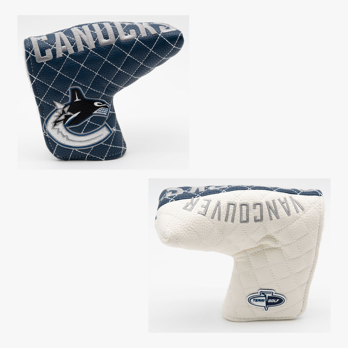 Vancouver Canucks Split Quilted Blade Putter Cover, front and back views