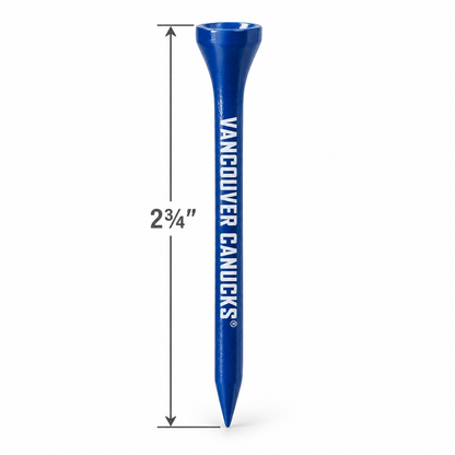 Blue Vancouver Canucks golf tee with a 2¾-inch height measurement.
